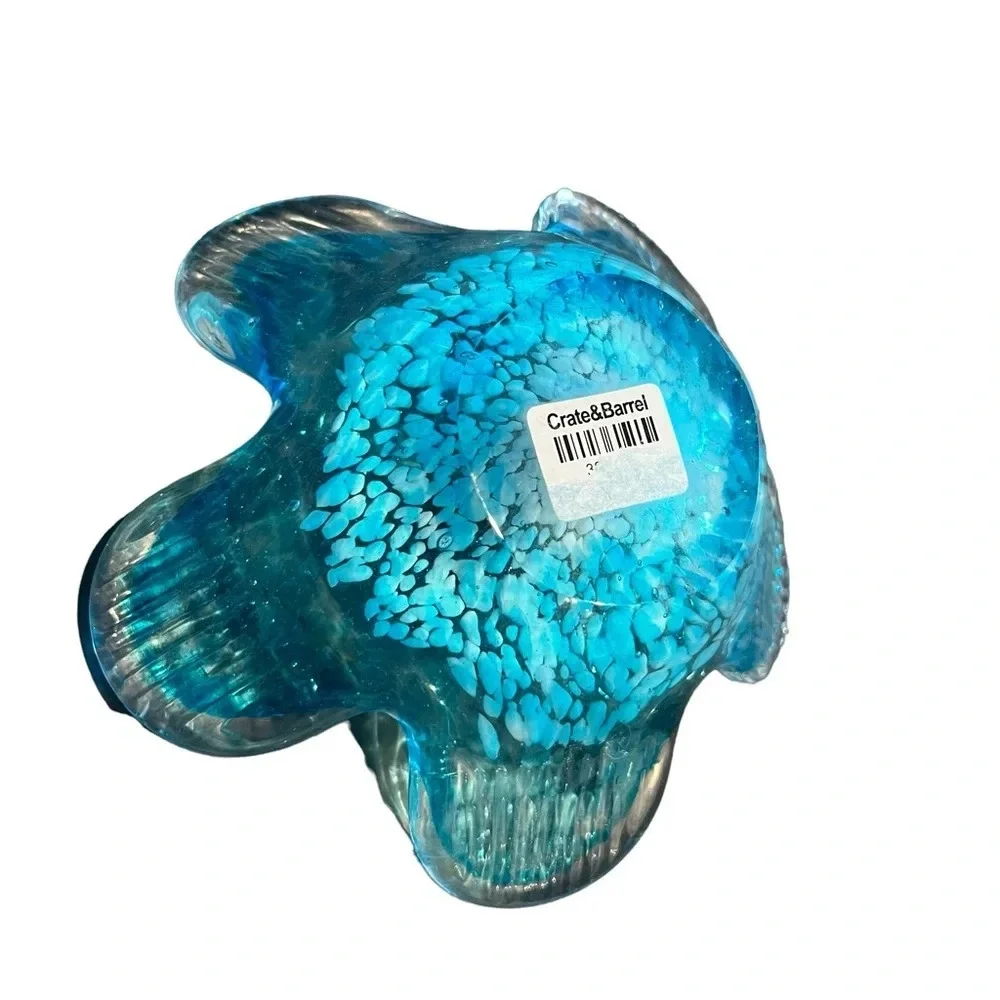 Crate and Barrel Aqua Blue Abstract Art Glass Flower Trinket Dish NEW
